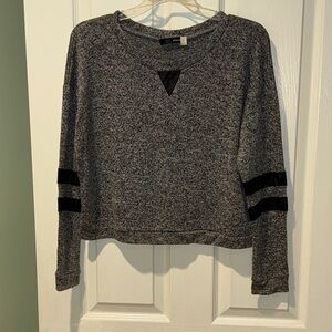 Aqua Gray Knit Sweater with Black Detail